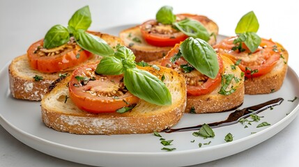 Vibrant Italian Bruschetta with Ripe Tomatoes Fresh Basil and a Drizzle of Balsamic Reduction   A Delightful Mediterranean Appetizer