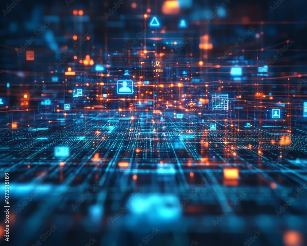 Aufkleber abstract digital web with people icons on a blue backdrop, illustrating the vast network of social m