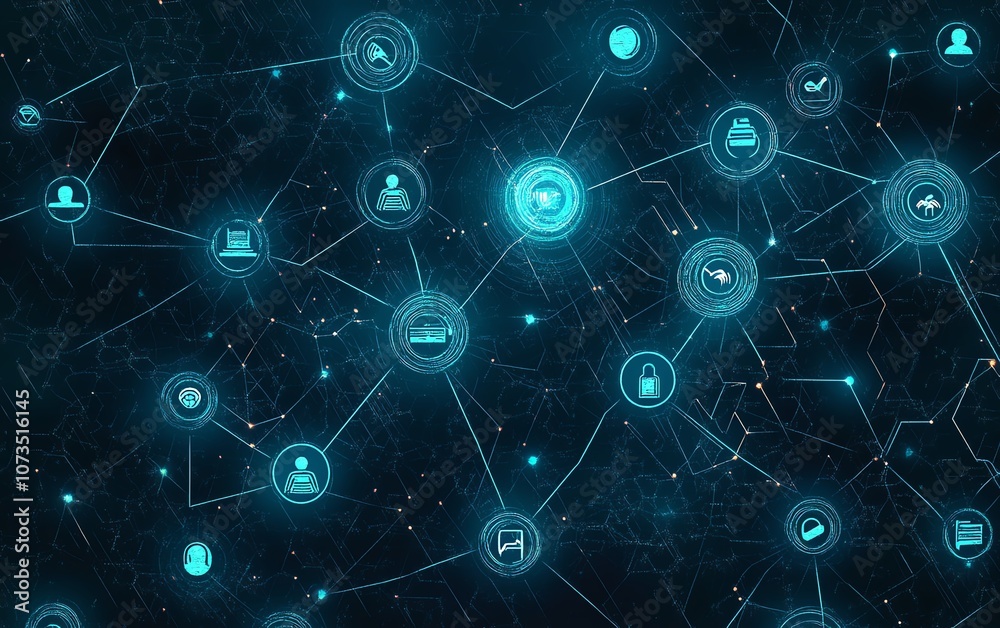 Aufkleber digital connection network with glowing people icons on a blue background, representing the intercon
