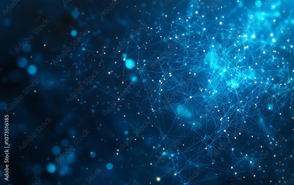 Poster Digital connection network with glowing people icons on a blue background, representing the interconnected world of technology and social media, Generative AI