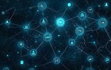 Fototapeta premium Digital connection network with glowing people icons on a blue background, representing the interconnected world of technology and social media, Generative AI