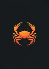 A crab is shown in orange on a black background