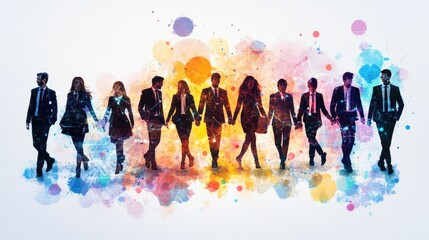 Naklejka premium Vibrant Silhouettes of Team Members Holding Hands