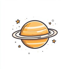Fototapeta premium Simple Flat Vector Logo of Saturn with Stars Around Rings on White Background
