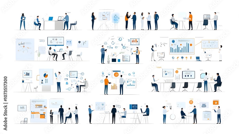 Aufkleber Diverse group of business professionals collaborating and discussing project plans strategies and ideas in a modern corporate office setting  depicting a productive efficient