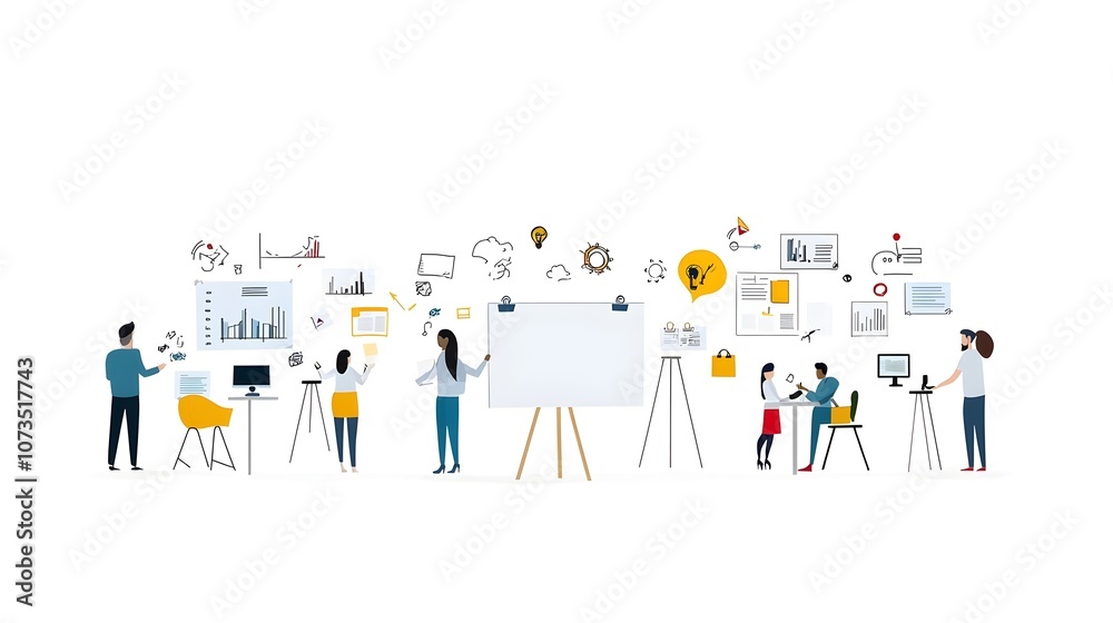 Poster Successful business leaders and managers collaborating on planning and organizing projects and strategies in a modern corporate office setting  Teamwork decision making and growth oriented workflow