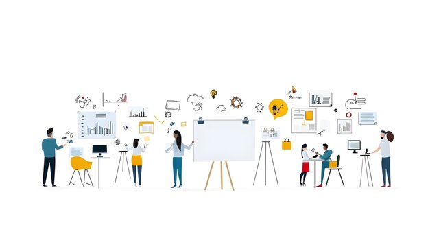 Successful business leaders and managers collaborating on planning and organizing projects and strategies in a modern corporate office setting  Teamwork decision making and growth oriented workflow