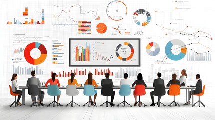 Fototapeta premium of a diverse business team collaborating and analyzing digital charts graphs and data during an important corporate strategy meeting in the workplace