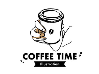 テイクアウトのコーヒーのイラスト。シンプルな手描きイラスト。