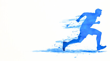 Naklejka premium Dynamic Silhouette of a Runner in Blue Watercolor Style