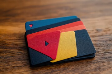 Close-up of a business card holder filled with cards from different professionals