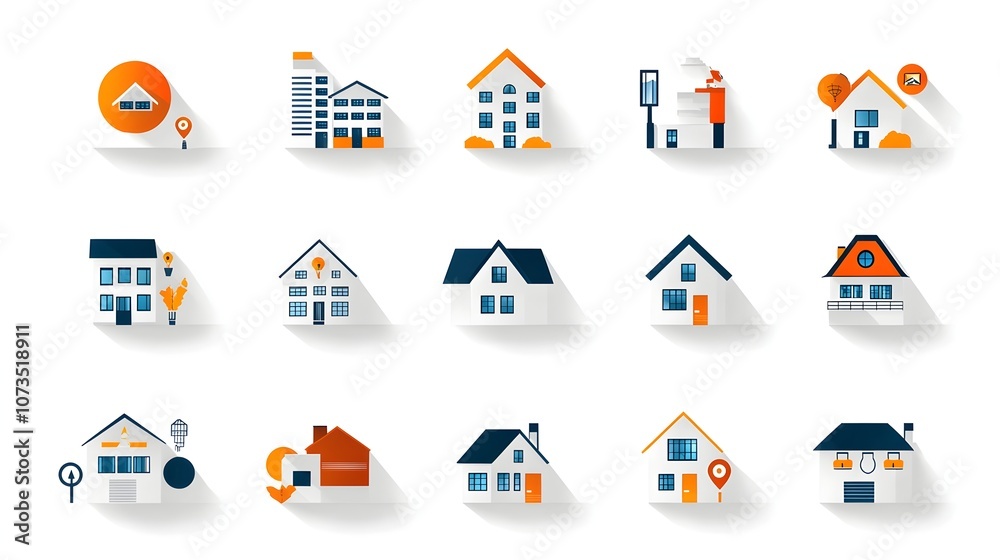 Poster featuring a set of line web icons for real estate including property purchase sale mortgage finance 