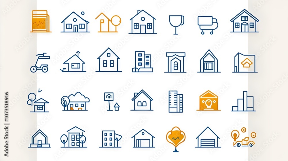 Poster comprehensive web icon set designed for real estate industry covering various aspects of property pu