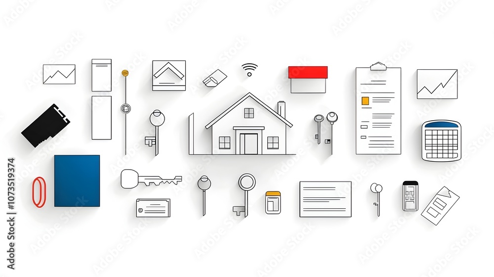 Aufkleber simple and minimalist icons representing various real estate concepts and services such as house key