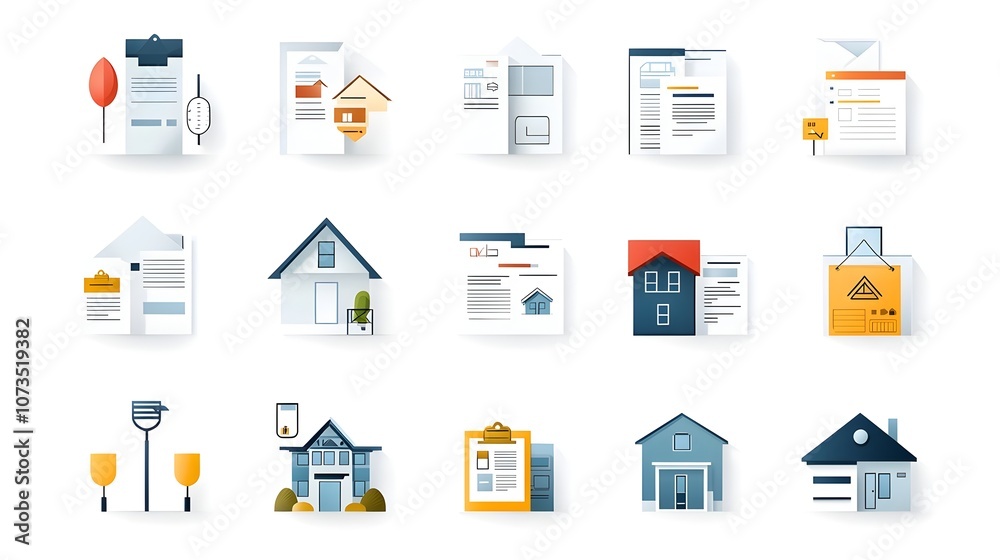 Aufkleber minimalist real estate icon set for web and digital applications including mortgage approval forms p