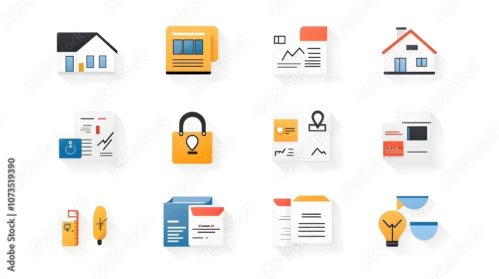 Aufkleber minimalist icons for real estate web applications featuring symbols for mortgage approval property d