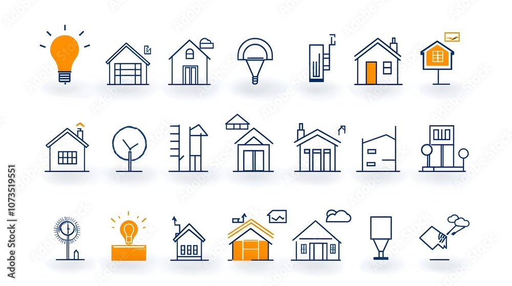 Poster comprehensive icon set depicting a wide range of elements related to real estate marketing property 