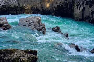  blue fast flows of mountain river