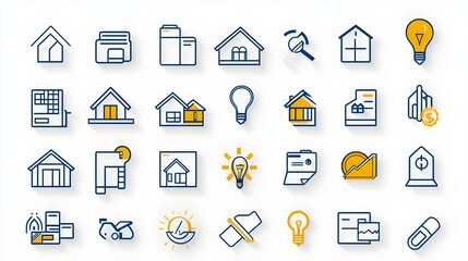 Comprehensive Collection of Home Loan and Real Estate Icons Featuring Bank and Contract Symbols in Format for Financial Investment and Property Concepts