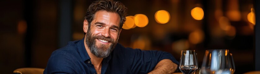 Fototapeta premium Business professional at a networking event, smiling and listening attentively to a new contact, Professional engaged in conversation at networking event, Friendly and approachable