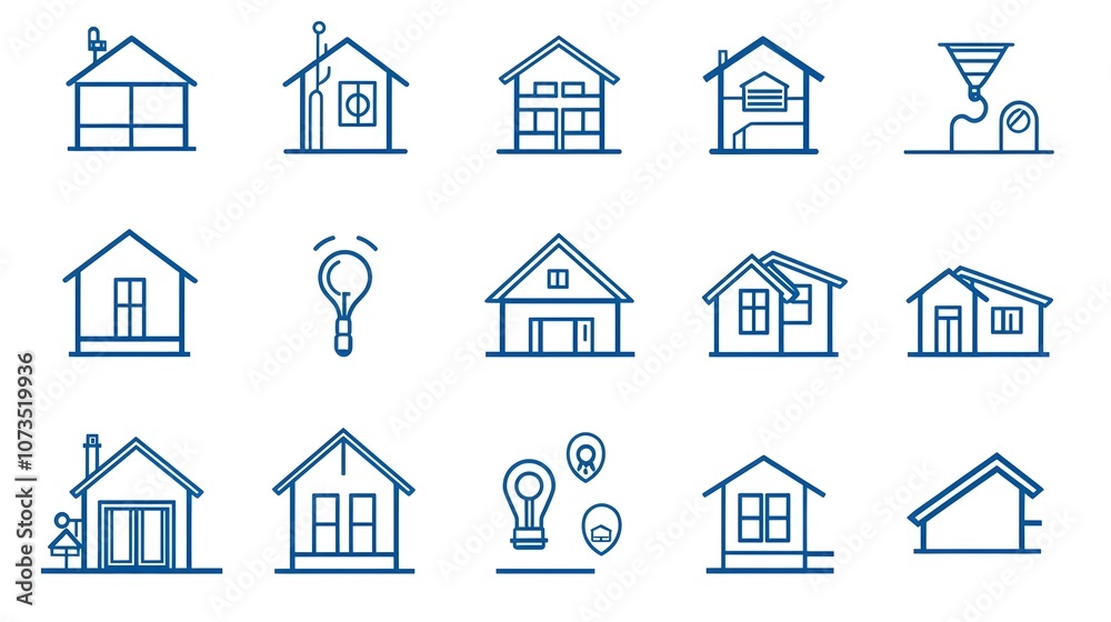 Aufkleber comprehensive real estate icon set featuring outline symbols for property inspection and open house 