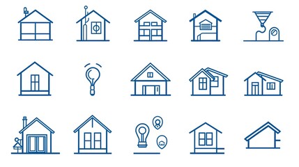 Comprehensive Real Estate Icon Set Featuring Outline Symbols for Property Inspection and Open House  Ideal for Real Estate Business Housing Development Architectural Design and Related Applications