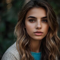 Naklejka premium Italian Woman with Dark Blonde Hair and Glamour Gaze