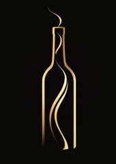 A bottle of wine with a gold label and a gold stem