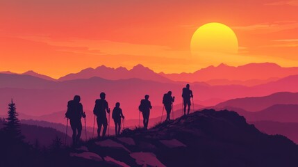 Hikers at Sunset