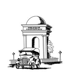 Pondicherry Illustration png black and white, pencil art drawing
