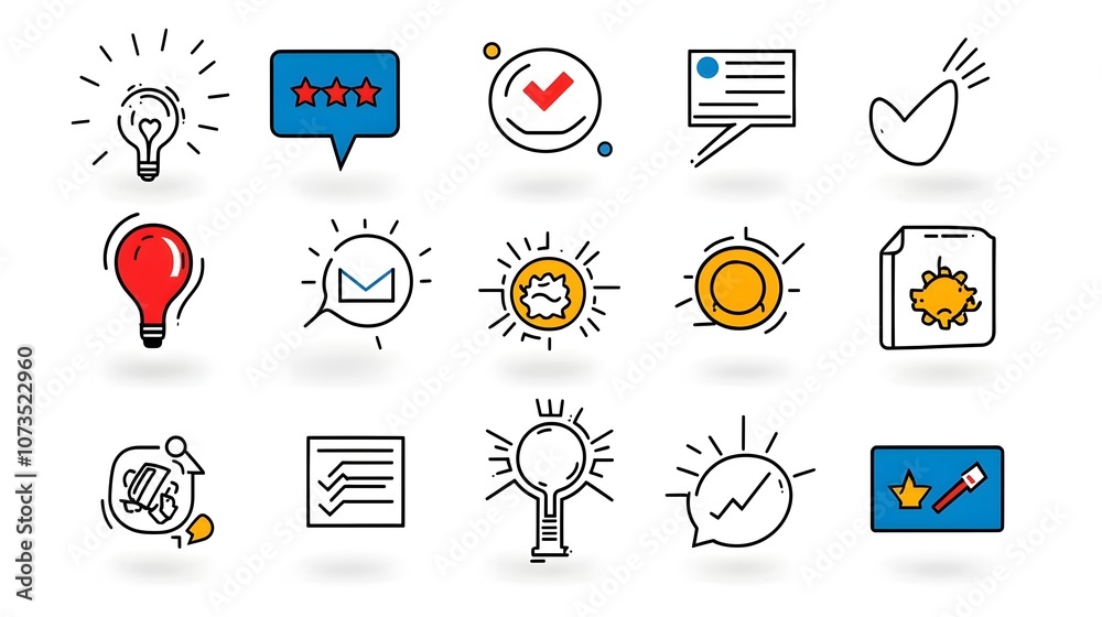 Leinwandbilder outline style icons representing customer experience metrics such as testimonials ratings and satisf