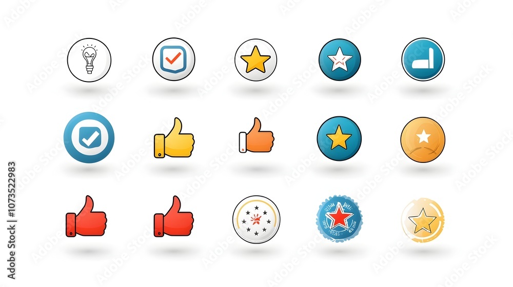 Aufkleber collection of customer satisfaction line icons including thumbs up thumbs down and rating stars on w