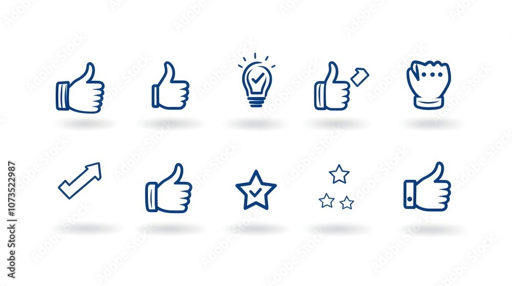 Poster Collection of Customer Satisfaction Line Icons including Thumbs Up Thumbs Down and Rating Stars Symbols Isolated on White Background  for Business Web and Mobile App Interface Design