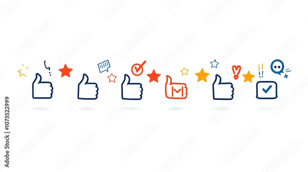 Poster Comprehensive Collection of Customer Satisfaction Line Icons including Thumbs Up Thumbs Down and Rating Star Symbols Isolated on a White Background  Useful for Graphic Design