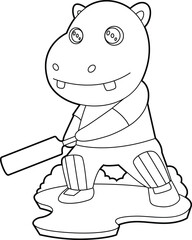 Hippo Cricket Cricket bat Animal Vector Graphic Art Illustration