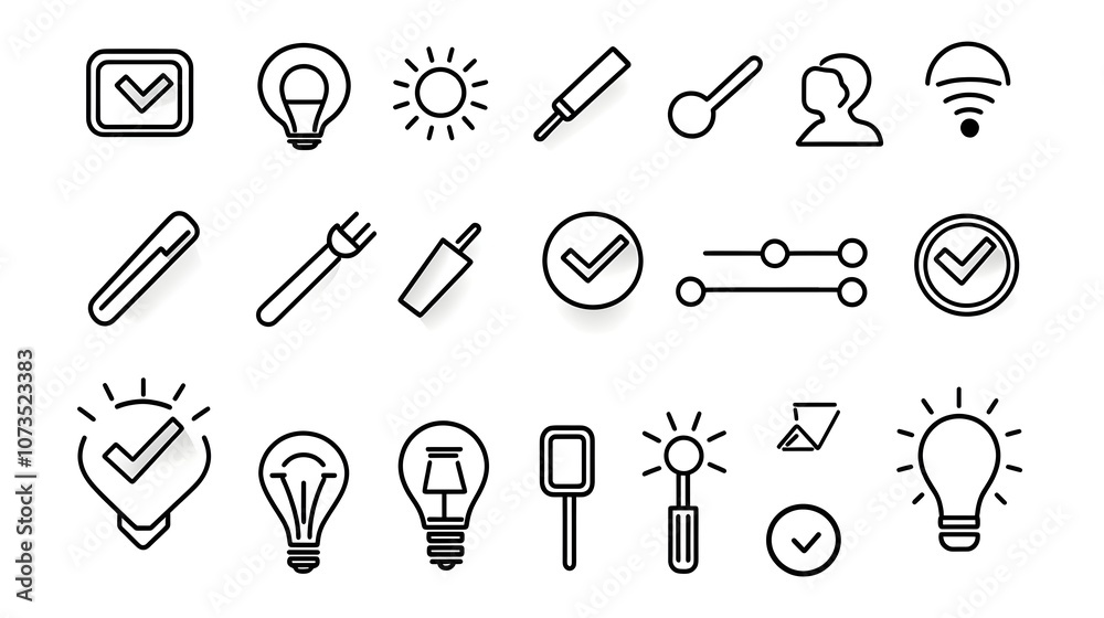 Poster Comprehensive set of outline style feedback icons including rating scale and user review symbols on a clean white background  These graphic design elements can be used for user experience