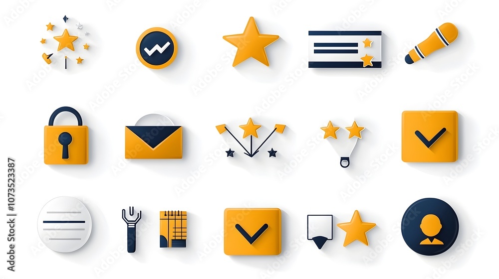 Poster Minimalist Set Featuring Customer Satisfaction Feedback Icons and Star Rating Symbols in a Simple Flat Design Style for Business and User Interface Applications