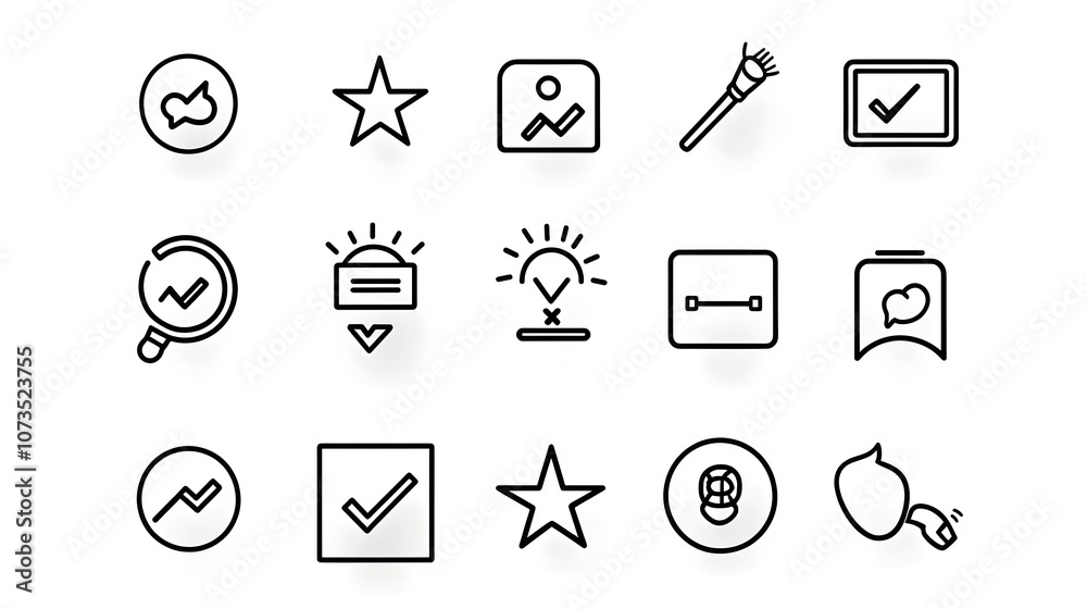 Poster Set of Outline Icons for Client Feedback Including Stars Testimonials and Rating Scales  Graphic Design Elements for UI UX and Customer Service Evaluation
