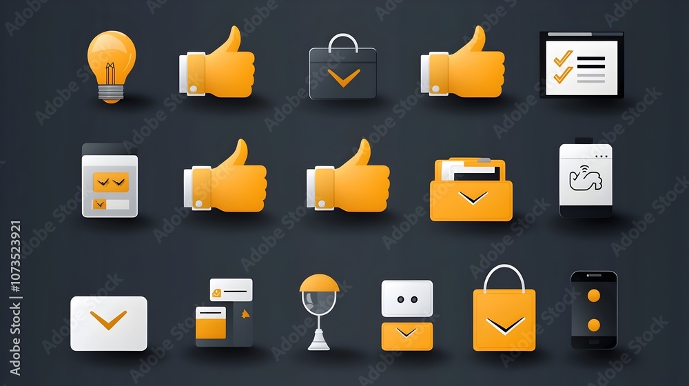Aufkleber of a feedback icon set for web and mobile applications featuring thumbs up review icons and a satisfaction scale  Designed for user experience customer service and data analysis purposes