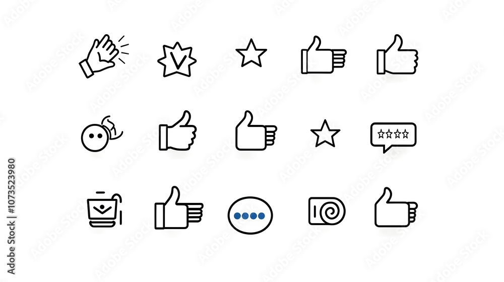 Poster Set of Simple Line Icons Representing Customer Feedback Ratings Testimonials and Review Concepts for Digital Interfaces Websites and Applications