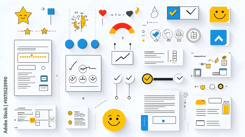 Poster Comprehensive Collection of Modern Line Icon Set Designed for Visualizing Client Feedback Rating Scales Happy Face Emoji and Review Form Elements   Ideal for User Experience Software