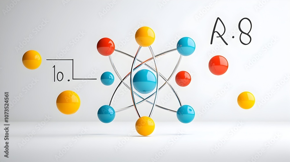 Poster Detailed 3D of a colorful atomic structure with vibrant electron orbits circling a focused nucleus showcasing the complex and dynamic nature of the fundamental building blocks of matter