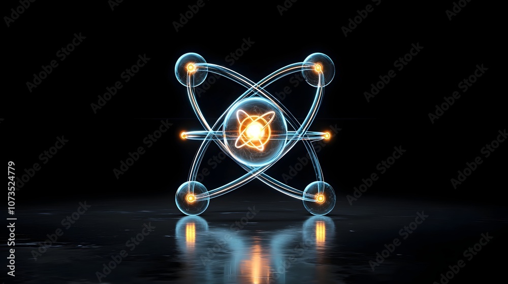 Aufkleber visually striking 3d of a creative atomic structure with neon colored electron paths and a radiant l