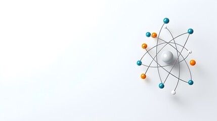 Captivating Atomic Visualization with Dynamic Electron Paths and Vivid Nucleus   A modern minimalist showcasing the intricate structure of an atom against a clean white background