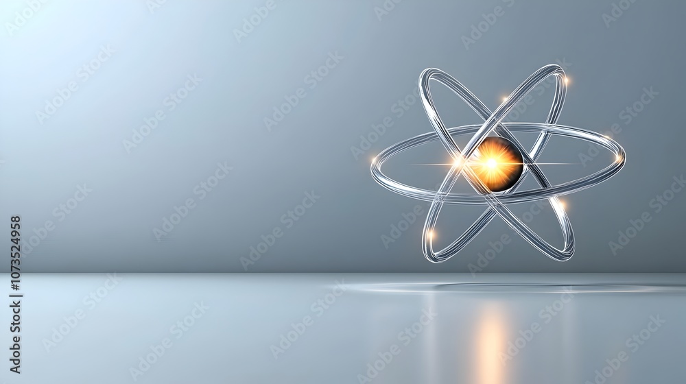 Poster stunning visual representation of an atomic model showcasing a vibrant nucleus surrounded by bright 