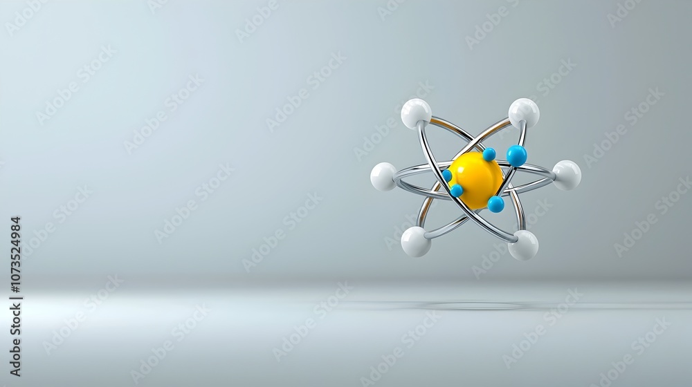 Poster visually striking digital depicting an aesthetically pleasing atomic model with a vibrant nucleus su