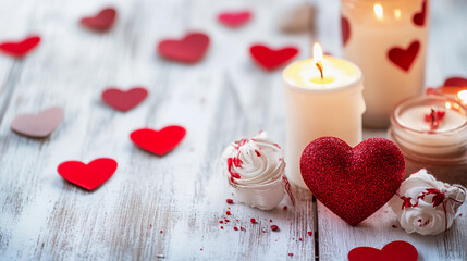 Romantic candle arrangement with heart decorations for celebration