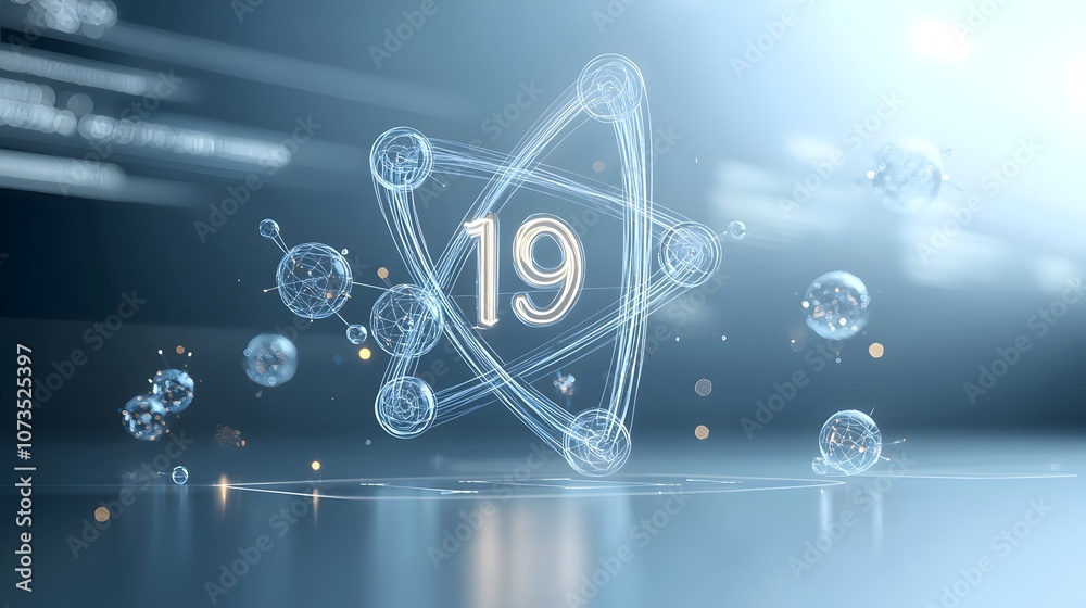 Poster Elegant and modern digital showcasing the intricate atomic structure with sparkling particles representing the energy and complexity of the scientific world