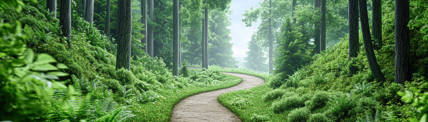 Obraz premium A forest path with trees on either side