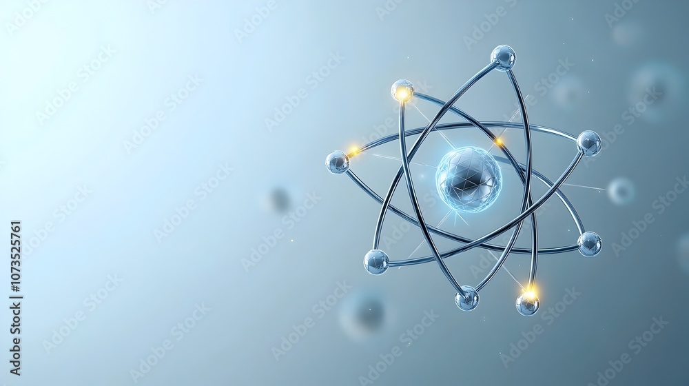 Leinwandbilder elegant and minimalist atom design with radiant energetic particles floating against a bright clear 